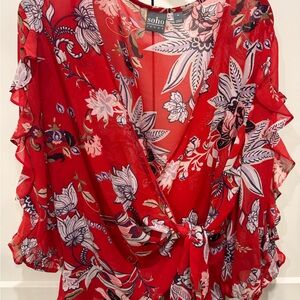 Soho Red Wrap Ruffled Blouse